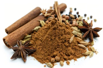 Wall Mural - A fresh Garam masala and Garam masala Power isolated on white