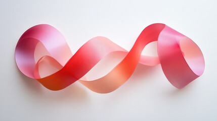 Poster - ribbon loop in gradient hues from light pink to deep red, curled on a clean white background