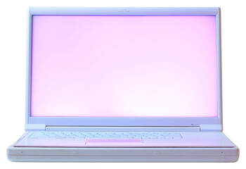 Poster - PNG  Y2K Laptop with blank screen floating laptop computer white background.