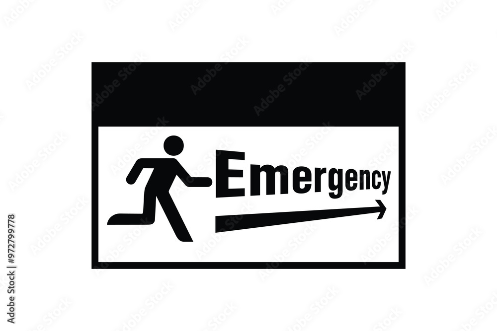 Emergency Run Sign Emergency exit sign with a running person icon and an arrow pointing ...
