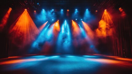 Aufkleber - Empty stage is shining under blue and orange spotlights