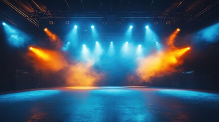 Aufkleber - Empty stage is shining under blue and orange spotlights