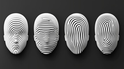 Wall Mural - four different faces with a zigzag pattern on them. the faces are all different sizes and are all li