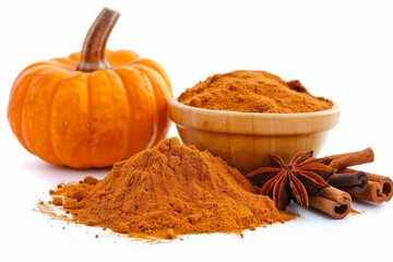 Wall Mural - A fresh Pumpkin pie spice and Pumpkin pie spice Power isolated on white