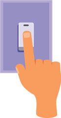 Poster - Hand is activating a light switch with the index finger, on a white background