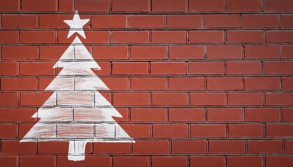 Wall Mural - Christmas tree drawn on red brick wall