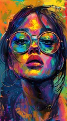 Wall Mural - Colorful Portrait of a Woman in Glasses