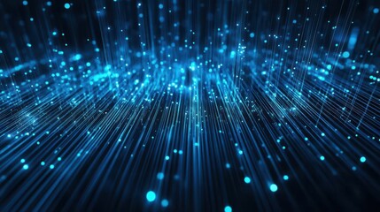 digital connectivity visual glowing blue fiber optic strands intricate network pattern futuristic tech concept dark background with luminous details