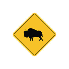 Wall Mural - road sign icon, bison crossing road on yellow rhombus. board.suitable for poster use and web icon	
