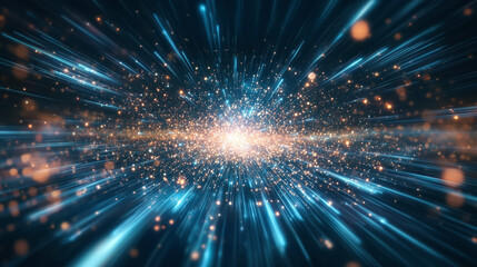 Wall Mural - dynamic space travel background with luminous stars and glowing energy beams in a vast cosmic enviro