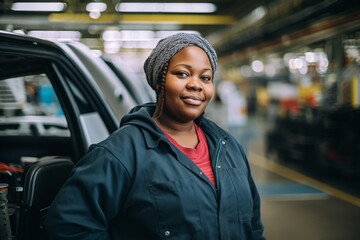 Wall Mural - Portrait of a woman working in industrial factory