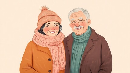 elderly couple sharing a loving smile heartwarming portrait illustration