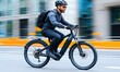 © piai - Businessman Riding Electric Bike Home from City in Suburban Setting