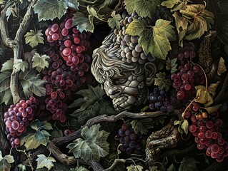 Canvas Print - Grapes on a Vine: A Still Life Study in Texture and Color