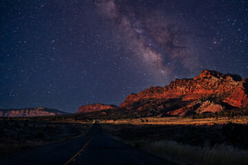 Wall Mural - Red Rock Canyon Mountains at Night with  Milky Way