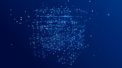 Poster - Information storage cells. Abstract background with dots and lines. Network connection structure. Big data digital background. 3D rendering.