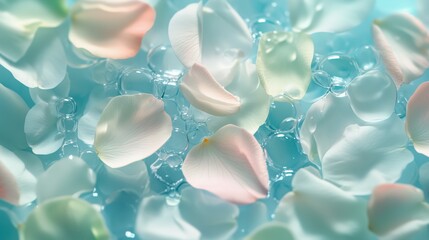 Poster - petals floating gently on a serene blue surface, creating a tranquil and calming atmosphere in a pea