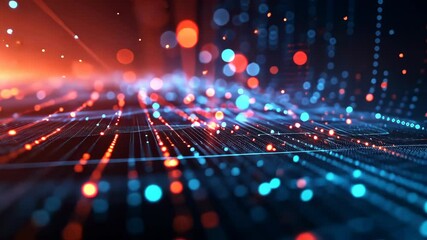 Poster - Glowing abstract technology visuals in a vibrant digital landscape at night