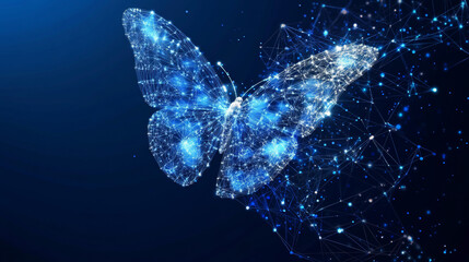 Wall Mural - a cutting-edge vector illustration depicting an abstract butterfly in flight over a network of linke