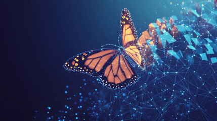 Wall Mural - a cutting-edge vector illustration depicting an abstract butterfly in flight over a network of linke