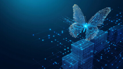 Wall Mural - a cutting-edge vector illustration depicting an abstract butterfly in flight over a network of linke