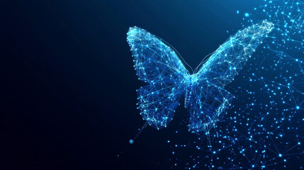 a cutting-edge vector illustration depicting an abstract butterfly in flight over a network of linke