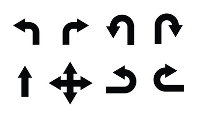 Poster - u turn arrow symbol icon set. direction icon set. go straight this way one way only u turn left and 