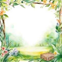 Wall Mural - Spring frame background. Copy space. Blank, empty space for text, design. Floral, leaves. Calm, peaceful, beautiful and aesthetic atmosphere