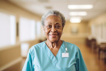 Wall Mural - Portrait of a elderly African American woman smiling in nursing home