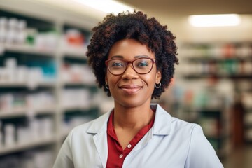 Portrait of a middle aged African American female worker in pharmacy