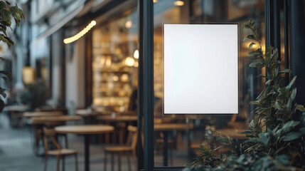 Wall Mural - square blank billboard outside a trendy café, offering an eye-catching mockup for outdoor advertisin