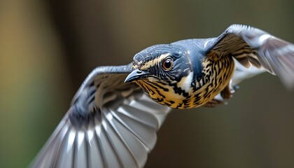 A close-up of a flying Webble, tiny wings fluttering rapidly, eyes sparkling with wonder and curiosity