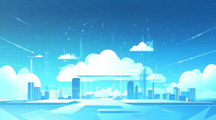 Poster - the vector illustration presents a concept of global computing services, emphasizing the cloud’s rol