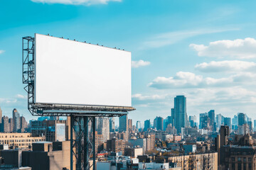 Wall Mural - blank billboard above a city skyline, an elevated mock up for large-scale outdoor advertising with s