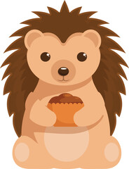 Poster - Cartoon hedgehog sitting and holding a chocolate muffin