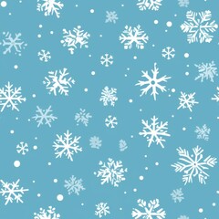 Wall Mural - Seamless Pattern with White Snowflakes on Blue Background