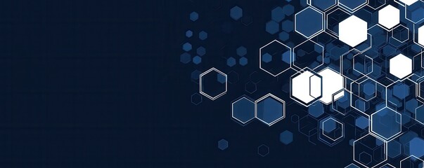 Abstract graphic design with an array of blue and white hexagons on a dark background, perfect for technology or modern presentations