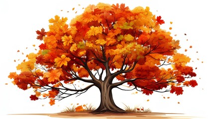 Yellow red tree, close-up. Autumn tree on white background.