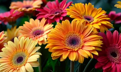 Wall Mural - Vibrant gerbera daisies in a bouquet, Video