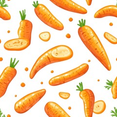 Wall Mural - Seamless Pattern with Fresh Carrots  Isolated on White Background