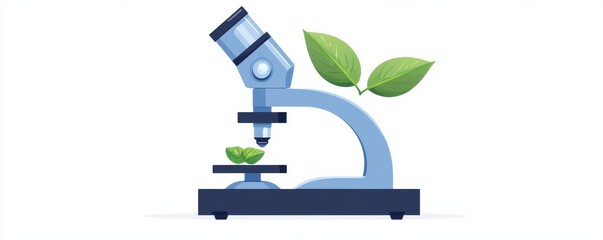 illustration of an organic scientist's microscope with green leaves symbolizing sustainability and eco-friendly scientific research