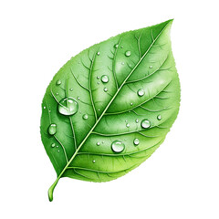 Fresh green leaf with water droplets glistening, symbolizing nature and vitality, perfect for eco-friendly projects.