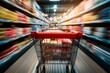 © Asmaa_Asmadi - Fast-Moving Cart Racing Through Blurred Aisles, Capturing the Essence of Speed Shopping with Copy Space