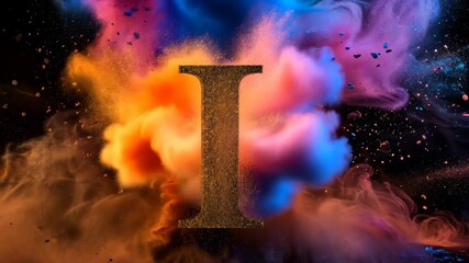 Poster - Vivid explosion of colors forms the letter I during a captivating artistic display