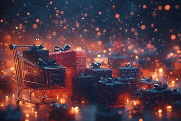 Magical Christmas scene with glowing gifts and sparkling lights