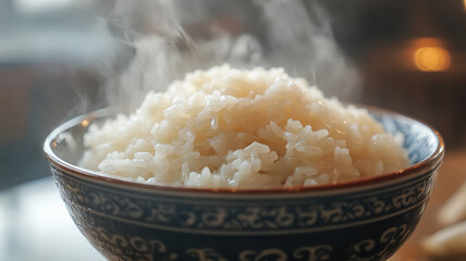 bowl of hot boiled or fried rice on table, vegetarian asian food, dish, meal, oriental cuisine, international rice day, cooking, recipe, cereal, natural products, tasty treat