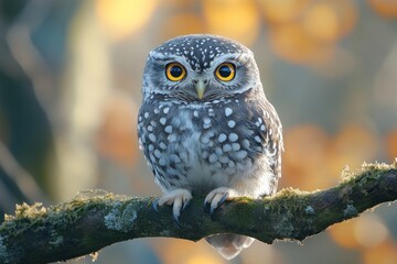 Sticker - A Small Owl Perched on a Branch