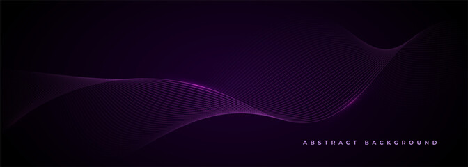 Wall Mural - Dark purple abstract background with glowing blue wavy lines. Dark violet technology wide vector illustration with striped wave lines