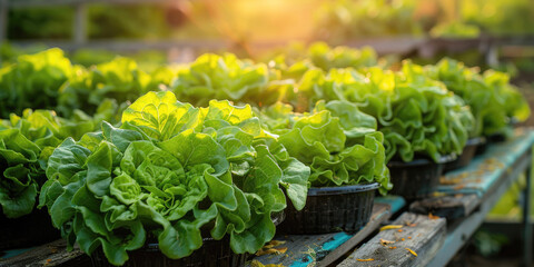 Fresh lettuce leaves growing in a garden bed, close-up. Growing greens, vegetables, harvest. Selective focus.