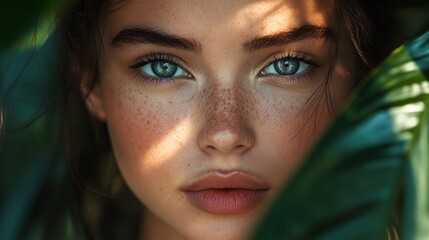 Wall Mural - Close Up Portrait of Woman with Blue Eyes